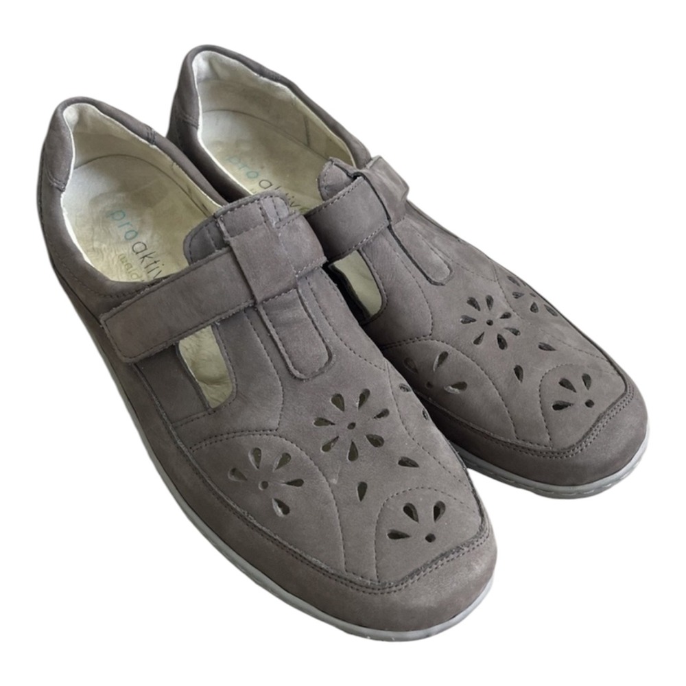 Waldlaufer Pro Aktiv Leather Walking Shoes Womens 7.5 Taupe Laser Cut Nubuck